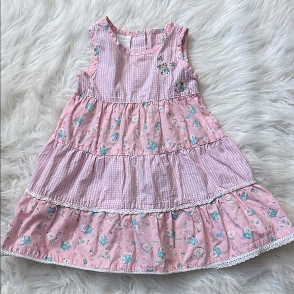 Wonderkids Other - Wonderkids Pink Tiered Floral Cotton Dress with Blue Accents